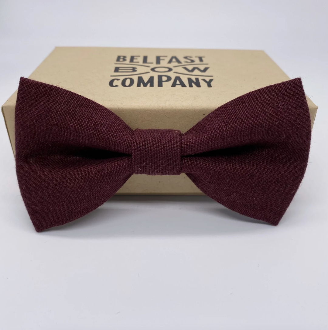 Burgundy Bow Tie in Irish Linen
