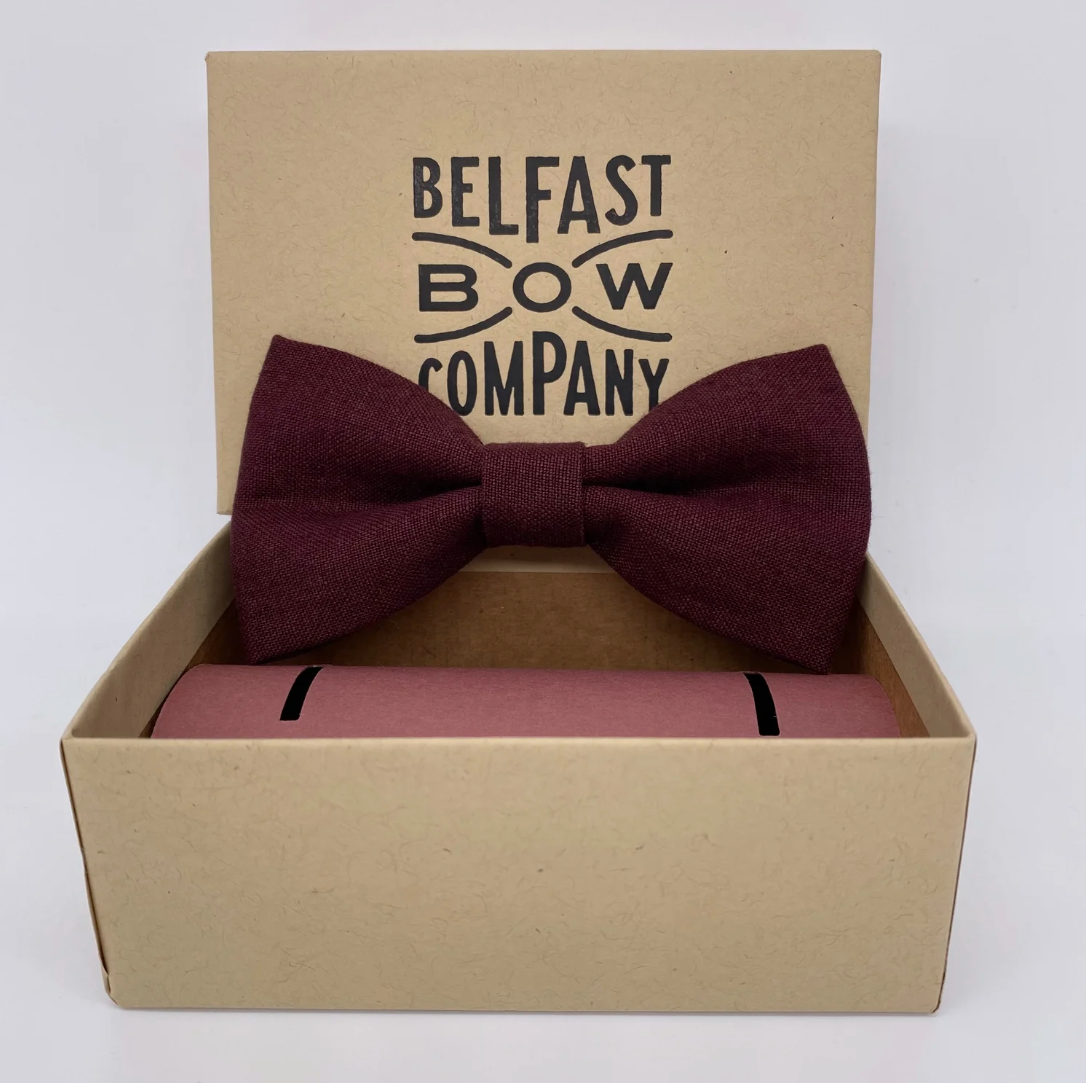 Burgundy Bow Tie in Irish Linen