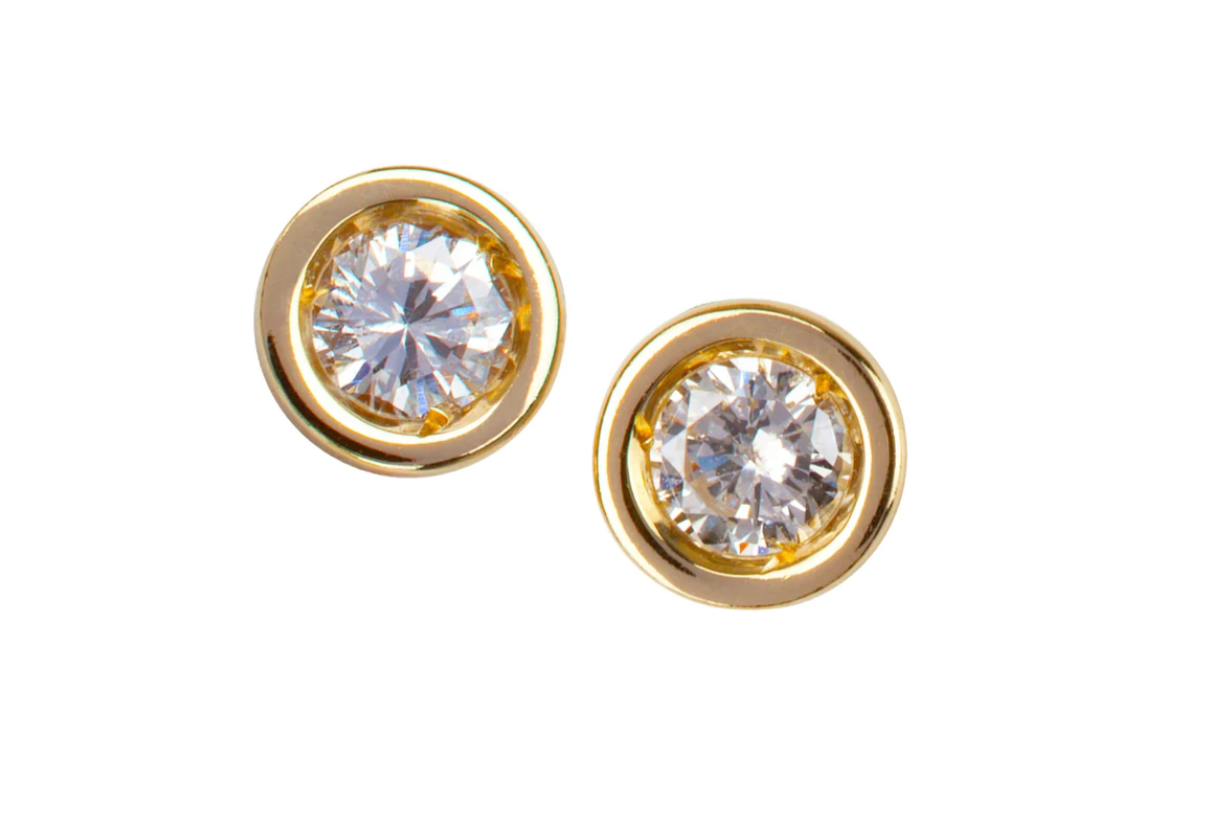 9kt Gold & Solitaire Diamond Stud Earrings