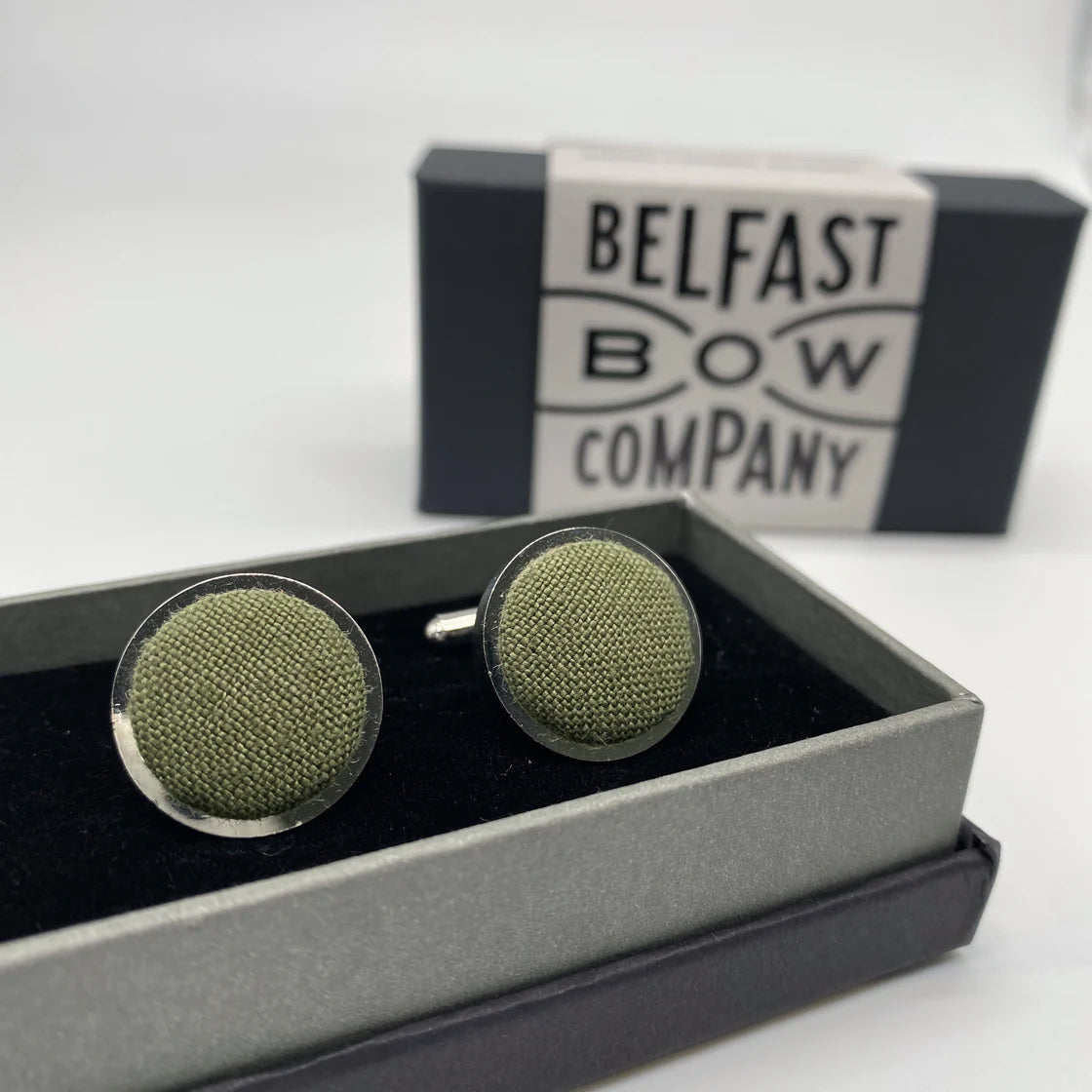 Olive Green Cufflinks in Irish Linen